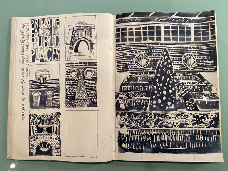 Open pages of a sketchbook