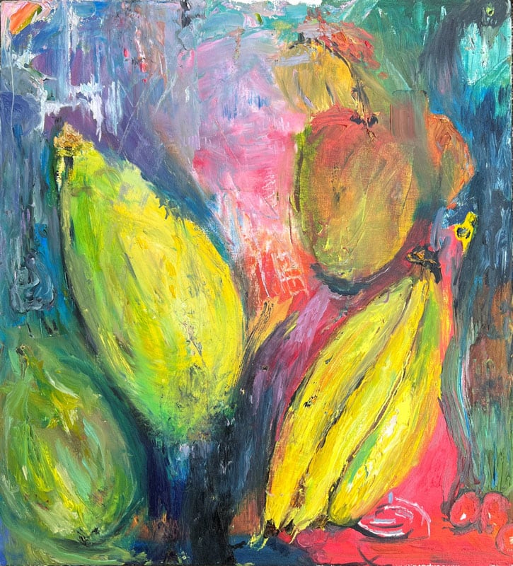 Abstract fruit painting in homage to Paul Gauguin